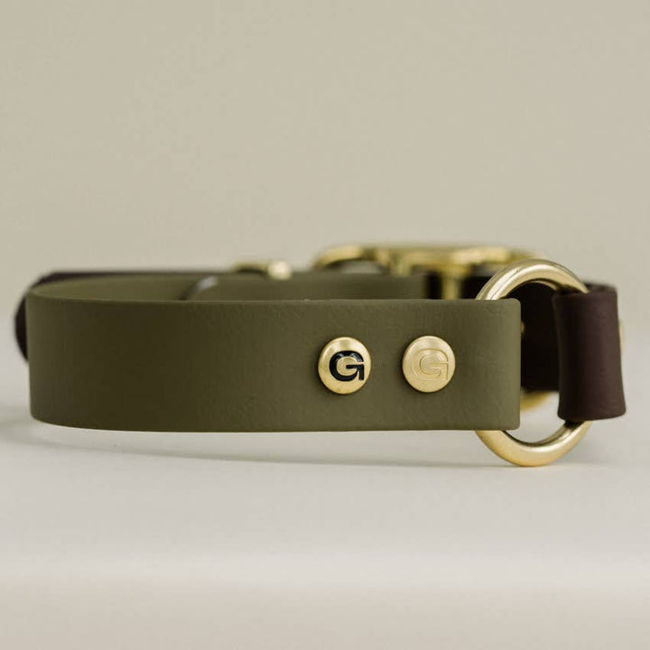 Classic Dog Collar - Olive &amp; Brown (20mm width)