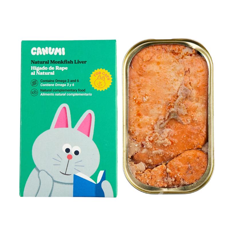 Lata aberta de Fígado de Tamboril ao Natural Canumi para gato
