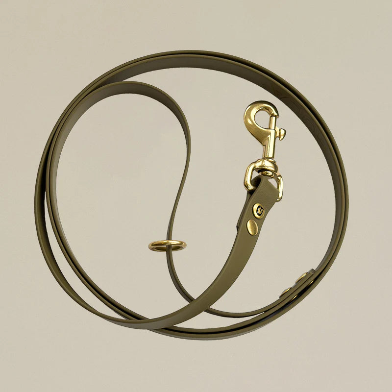 Trela para Cão em Biothane Verde Oliva - Resistente Água Antibacteriana Gula
