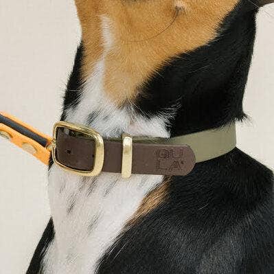 Classic Dog Collar - Olive &amp; Brown (20mm width)