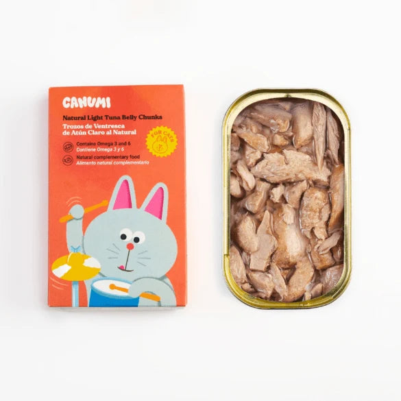 Pedaços de Ventresca de Atum ao Natural - Comida Húmida e Topper 100% Peixe para Gato | Canumi